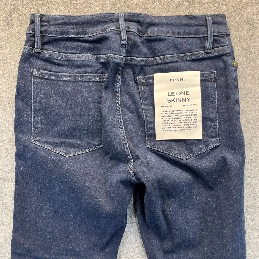 NEW Frame Jeans Women's 2 Le One Skinny Mid Rise Dark Blue Stretch Denim‎
